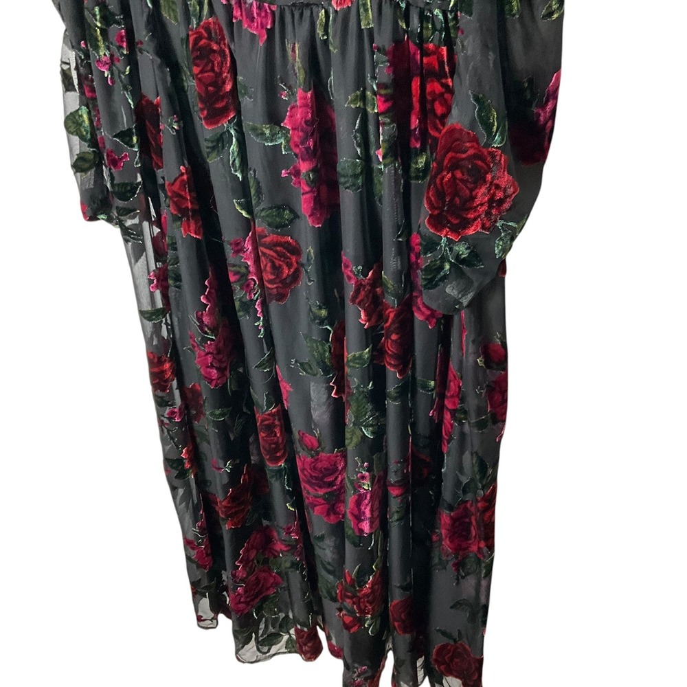 Rachel Parcell Burnout Velvet Maxi Dress V-Neck Gown Black Red Size 8 *READ FLAW - Picture 4 of 10